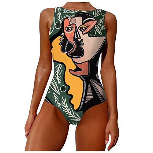 INLLADDY Badeanzug Damen Bauchweg 42 Strandmode Einteilige Bademode Swimsuit Schwimmanzug Push Up Armeegrün EU 38 von INLLADDY