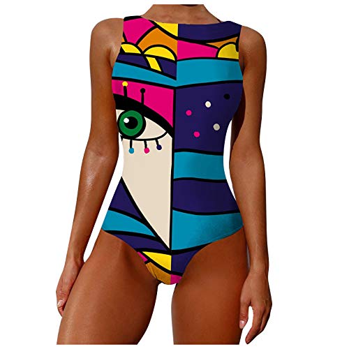 INLLADDY Badeanzug Damen Bauchweg 42 Strandmode Einteilige Bademode Swimsuit Schwimmanzug Push Up Blau EU 34 von INLLADDY