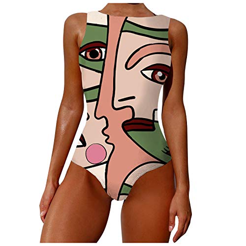 INLLADDY Badeanzug Damen Bauchweg 42 Strandmode Einteilige Bademode Swimsuit Schwimmanzug Push Up Khaki EU 42 von INLLADDY