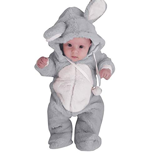 INLLADDY Neugeborene Baby Schneeanzug Kapuzen Fleece Strampler Flanell Fuß Jumpsuit Infant Onesies Winter Outwear Outfits Baby Mädchen Jungen Grau 0-6 Monate von INLLADDY