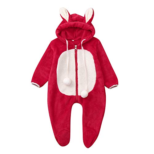 INLLADDY Neugeborene Baby Schneeanzug Kapuzen Fleece Strampler Flanell Fuß Jumpsuit Infant Onesies Winter Outwear Outfits Baby Mädchen Jungen Rot 0-6 Monate von INLLADDY