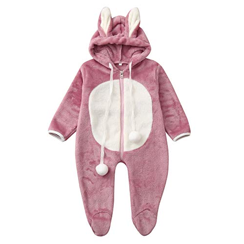 INLLADDY Neugeborene Baby Schneeanzug Kapuzen Fleece Strampler Flanell Fuß Jumpsuit Infant Onesies Winter Outwear Outfits Baby Mädchen Jungen Violett 0-6 Monate von INLLADDY