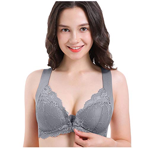 Ohne Bügel Push Up BH Mit Vorderverschluss Sexy BH Mit Frontverschluss Für Frauen, Übergröße, Komfort, Ohne Bügel, Ohne Bügel, Trainieren, Yoga, Sport-BHS, Stretch-Dessous Grau 7L EU 110B von INLLADDY