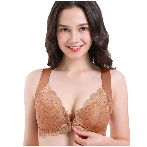 Ohne Bügel Push Up BH Mit Vorderverschluss Sexy BH Mit Frontverschluss Für Frauen, Übergröße, Komfort, Ohne Bügel, Ohne Bügel, Trainieren, Yoga, Sport-BHS, Stretch-Dessous Kaffee 2L EU 85B von INLLADDY