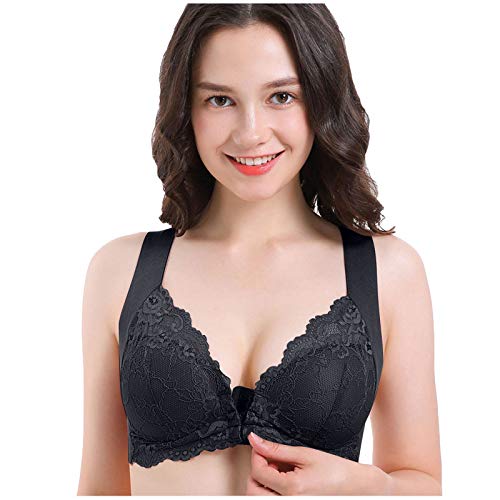 Ohne Bügel Push Up BH Mit Vorderverschluss Sexy BH Mit Frontverschluss Für Frauen, Übergröße, Komfort, Ohne Bügel, Ohne Bügel, Trainieren, Yoga, Sport-BHS, Stretch-Dessous Schwarz 3L EU 90B von INLLADDY