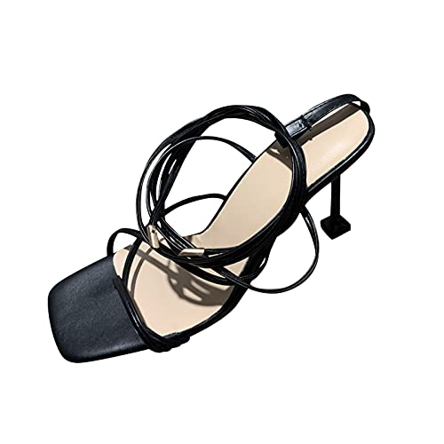 INLLADDY Sandalen Damen Riemchen High Heels Sexy Gladiator-Sandalen Mit Stiletto-Absatz 2022 Sommer Beingurt Offener Zeh Elegante Sandalen Schwarz EU Größe 38 von INLLADDY