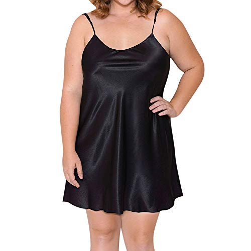 INLLADDY Satin Negligee Dessous Set Damen Kurz Nachtwäsche Nachthemd Sleepwear Lingerie Spitze Schwarz 4XL von INLLADDY
