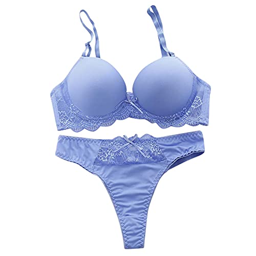 INLLADDY Unterwäsche Frauen Set BH Und Slip Große Größen Unterwäsche-Set Für Damen, Volle Abdeckung, Spitzen-Sport-BHS Und Höschen, Tanga, Übergröße, Kabelloser Alltags-BH Blau 80A EU 80A von INLLADDY