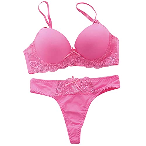 INLLADDY Unterwäsche Frauen Set BH Und Slip Große Größen Unterwäsche-Set Für Damen, Volle Abdeckung, Spitzen-Sport-BHS Und Höschen, Tanga, Übergröße, Kabelloser Alltags-BH Rosa 75B EU 75B von INLLADDY