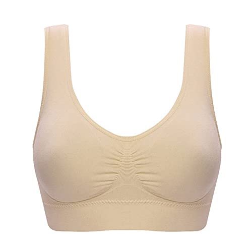 INLLADDY Weißer Sport BH Damen Full Coverage Sport-BHS Für Damen Medium Support Atmungsaktive Plus Size Ernte Oberteile Für Laufen Trainieren Gym Activewear Khaki 4XL EU 46 von INLLADDY