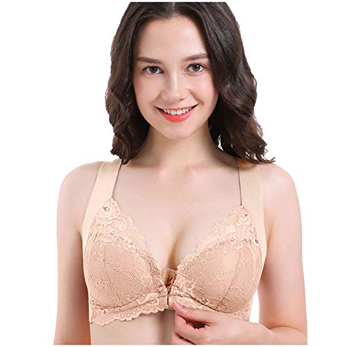 Ohne Bügel Push Up BH Mit Vorderverschluss Sexy BH Mit Frontverschluss Für Frauen, Übergröße, Komfort, Ohne Bügel, Ohne Bügel, Trainieren, Yoga, Sport-BHS, Stretch-Dessous Khaki 3L EU 90B von INLLADDY