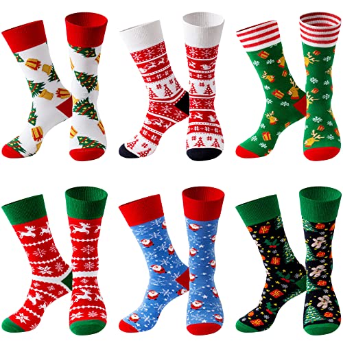 Lounwee Weihnachtssocken Herren Crew Socken Männer & Frauen bunte Kuschelsocken Weihnachten farbigen gemusterten Socken 6 Paar 39-46 von Lounwee