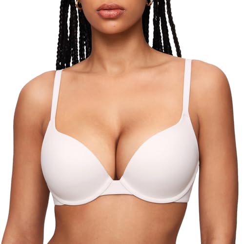 INLYRIC Damen Push Up BH mit Bügel Klassische Tshirt Schalen BH Soft Tiefer Rückenausschnitt Kokosnuss Weiß 80C von INLYRIC