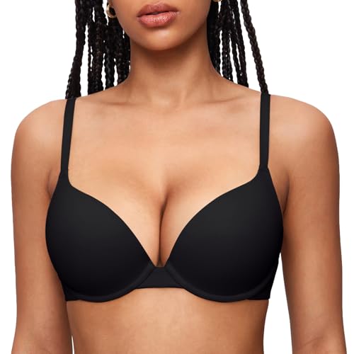 INLYRIC Damen Push Up BH mit Bügel Klassische Tshirt Schalen BH Soft Tiefer Rückenausschnitt Schwarz 85D von INLYRIC