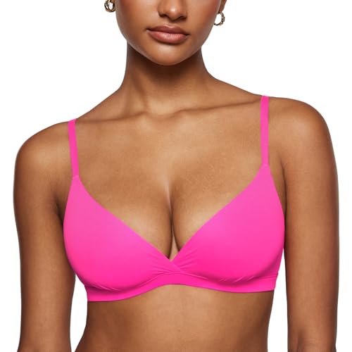 INLYRIC Damen Triangel BH ohne Bügel Soft Tiefer Rückenausschnitt Ungefüttert Glitzer Rose L von INLYRIC