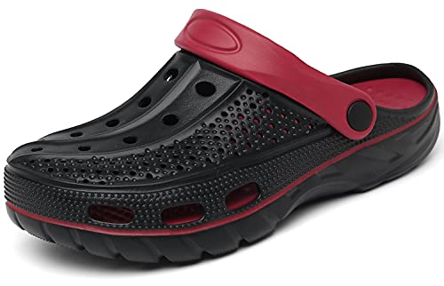 INMINPIN Clogs Herren Pantoletten Sommer Hausschuhe Damen rutschfest Atmungsaktiv Strand Sandalen Gartenschuhe, Schwarz Rot, 38/39 EU(260) von INMINPIN