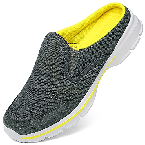 INMINPIN Unisex Hausschuhe Leichte Atmungsaktive Pantoffeln Slip On Walking Freizeit Schuhe für Damen Herren, Grau Gelb, 42 EU von INMINPIN