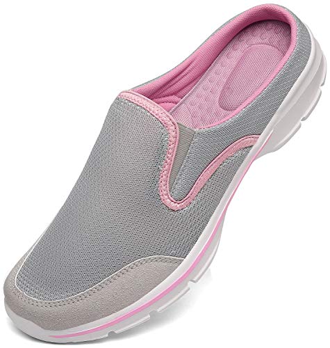 INMINPIN Unisex Hausschuhe Leichte Atmungsaktive Pantoffeln Slip On Walking Freizeit Schuhe für Damen Herren, Grau Pink, 36 EU von INMINPIN