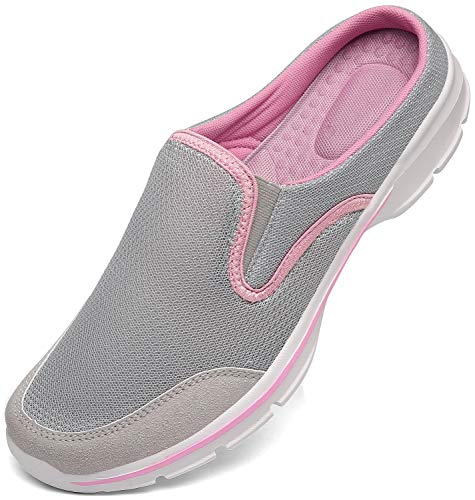 INMINPIN Unisex Hausschuhe Leichte Atmungsaktive Pantoffeln Slip On Walking Freizeit Schuhe für Damen Herren, Grau Pink, 38 EU von INMINPIN