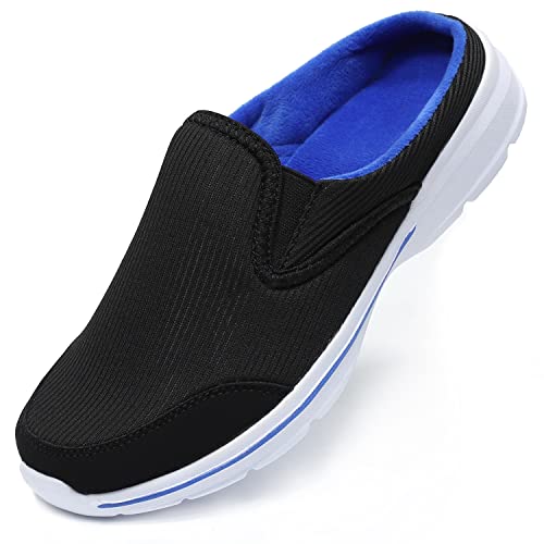 INMINPIN Unisex Hausschuhe Leichte Atmungsaktive Pantoffeln Slip On Walking Freizeit Schuhe für Damen Herren, Schwarz Blau Plüsch, 36 EU von INMINPIN