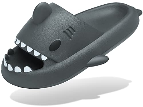 Unisex Hai Badelatschen Sommer Hausschuhe Badeschlappen rutschfeste Dusch Badeschuhe Strand Sandalen Damen Herren Cloud Shark Slides Slippers, Dunkelgrau, 40/41 EU von INMINPIN