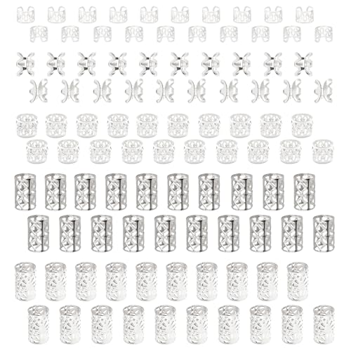 INNAL 100 Stück Dreadlocks Schmuck Haarringe für Zöpfe Verstellbar Braids Schmuck Haarschmuck Silber Metall Cuffs Dreadlocks für Damen Männer Braids Zubehör Dekoration von INNAL
