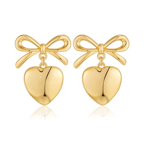 INNERDIVA Goldene Herz-Ohrhänger für Frauen Goldene Schleife Ohrstecker Mit Herz-Tropfen Zierliche von INNERDIVA