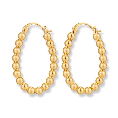 INNERDIVA Goldfarbene Perlen-Creolen für Frauen Geometrische Ovale Huggie-Creolen Hypoallergene Ohrringe von INNERDIVA