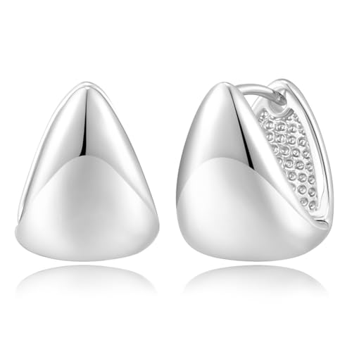 INNERDIVA Klobige Silberne Huggie-Creolen für Frauen Breite Tropfen-Creolen Minimalistische Hypoallergene Ohrringe von INNERDIVA
