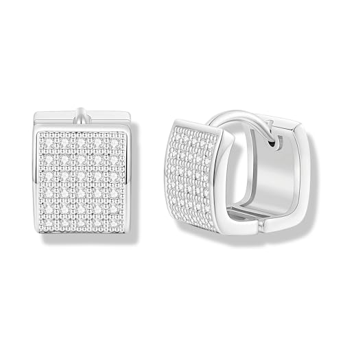INNERDIVA Silber CZ Creolen Kleine Quadratische Huggies Creolen Für Frauen Minimalistisch Niedliche Ohrringe Geschenk von INNERDIVA