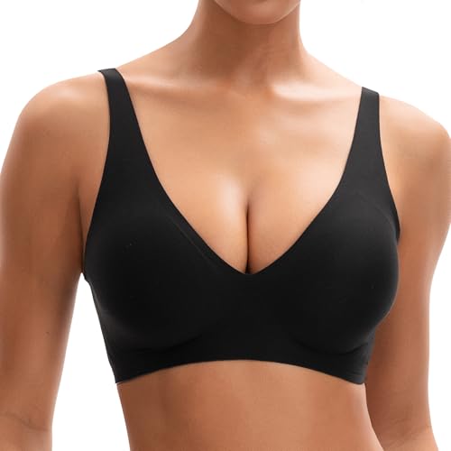 INNERSY BH Ohne Bügel Gepolstert Schwarz Nahtloser BHS Push Up Bra mit zusätzlicher BH-Verlängerung (S, Schwarz) von INNERSY