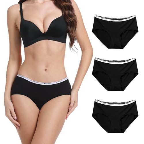 INNERSY Bambus Unterhosen Damen Schwarz Stretch Unterwäsche Microfaser Slips Hipster Panties 3 Pack (44, 3 Schwarz) von INNERSY