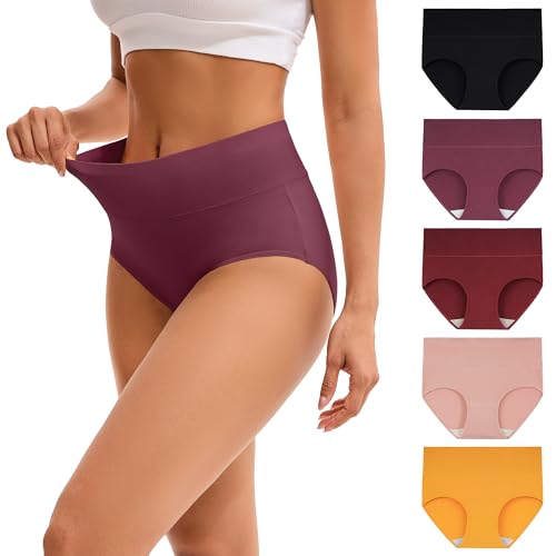 INNERSY Baumwoll Unterhosen Damen Hohe Taille Unterwäsche Frauen Slip Wochenbett Pantys Mehrpack 5 (XXL, Winter Dunkel Mehrfarbig) von INNERSY