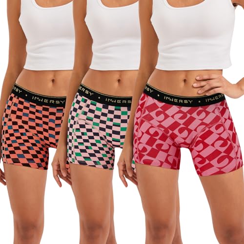 INNERSY Boxershorts Damen Baumwolle Hipster Panties Boyshorts Sport Unterwäsche Frauen 3er Pack (36, Bunte Geometrie) von INNERSY