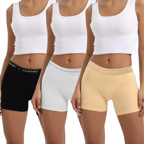 INNERSY Boxershorts Damen Baumwolle Shorts Unterwäsche Frauen Sport Unterhosen mit Bein 3 Pack (42-44, 3 Grundfarben) von INNERSY