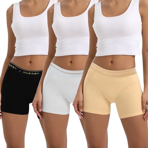 INNERSY Boxershorts Damen Baumwolle Shorts Unterwäsche Frauen Sport Unterhosen mit Bein 3 Pack (46-48, 3 Grundfarben) von INNERSY