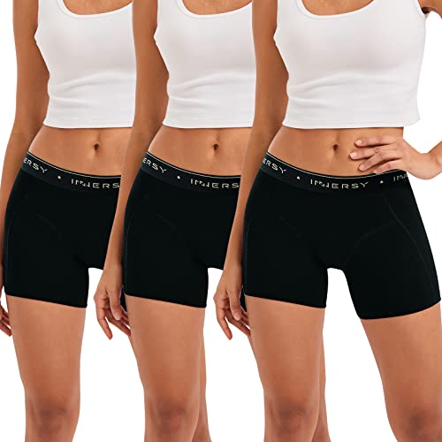 INNERSY Boxershorts Damen Schwarz Hipster Unterwäsche Chub Rub Shorts Boyshorts Panties 3 Pack (42-44, 3 Schwarz) von INNERSY