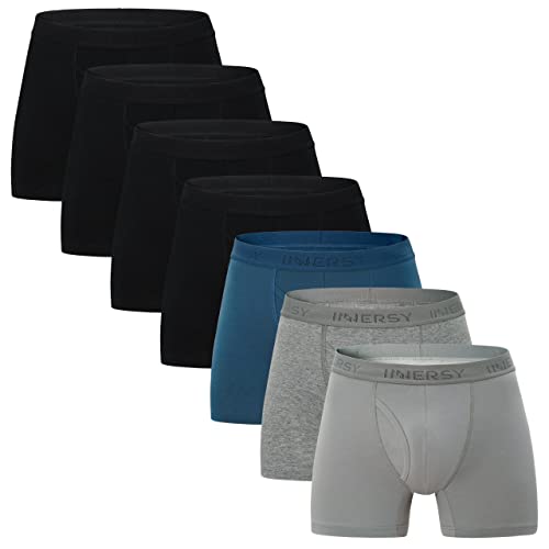 INNERSY Boxershorts Herren Baumwolle Unterhosen Männer Lang Retroshorts mit Eingriff 7er Pack (L, Basic Mehrfarbig) von INNERSY