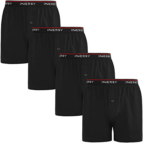 INNERSY Boxershorts Herren Baumwolle Unterhosen mit Eingriff Weit Unterwäsche Schwarz 4er Pack (XS, Klassisches Schwarz) von INNERSY