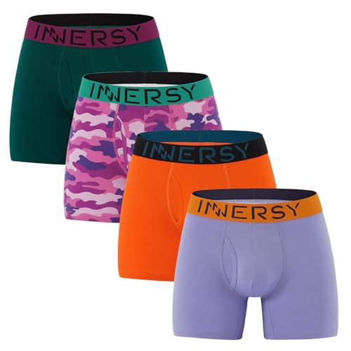 INNERSY Boxershorts Herren Bunte Unterhosen Männer Baumwolle Unterwäsche Retroshorts Mehrpack 4 (M, Grün/Orange/Lila/Tarnung) von INNERSY