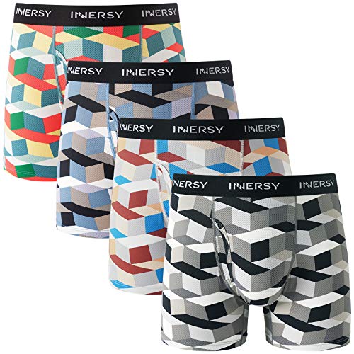 INNERSY Boxershorts Herren Bunte Unterhosen Männer Eingriff Atmungsaktive Unterwäsche Mehrpack 4 (M, Bunter Würfel) von INNERSY