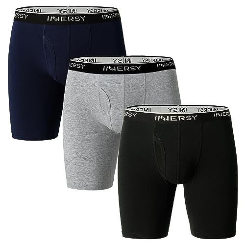 INNERSY Boxershorts Herren Lang Unterhosen Männer Baumwolle Sport Unterwäsche Retroshorts 3 Pack (L, Schwarz/Grau/Marineblau) von INNERSY