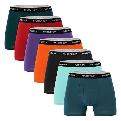 INNERSY Boxershorts Herren Lang Unterhosen Männer Baumwolle Unterwäsche Retroshorts Mehrpack 7 (M, Weihnachten Bunt Mehrfarbig) von INNERSY