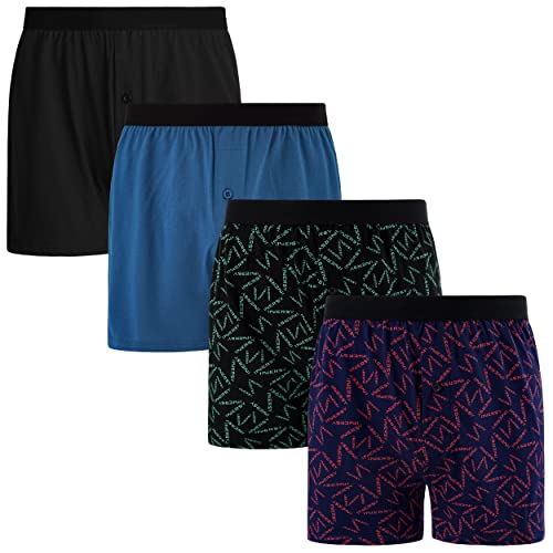 INNERSY Boxershorts Herren Locker Unterhosen Männer Baumwolle Retroshorts Eingriff Mehrpack 4 (M, Schwarz/Blau/2 Muster) von INNERSY