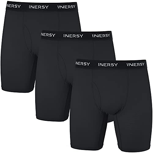 INNERSY Boxershorts Herren Schwarz Lange Unterhosen Männer Trunks Unterwäsche mit Eingriff 3 Pack (L, 3 Schwarz) von INNERSY