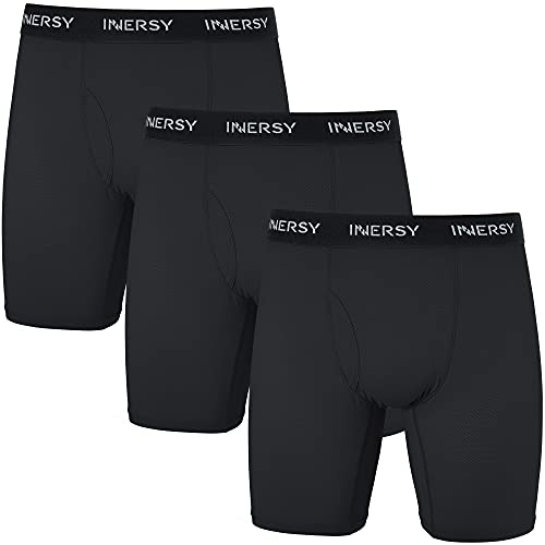 INNERSY Boxershorts Herren Schwarz Lange Unterhosen Männer Trunks Unterwäsche mit Eingriff 3 Pack (M, 3 Schwarz) von INNERSY