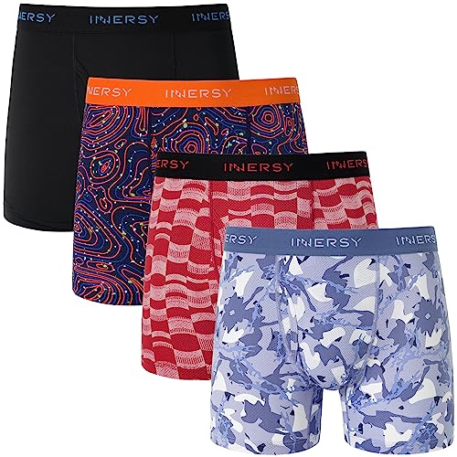 INNERSY Boxershorts Herren mit Eingriff Atmungsaktiv Unterhosen Männer Bunt Unterwäsche 4 Pack (S, 3 Bunt/1 Schwarz) von INNERSY
