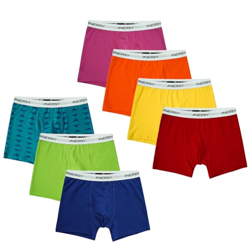INNERSY Boxershorts Jungen Baumwolle Unterhosen Kinder Teen Unterwäsche Bunte Trunks Mehrpack 7 (128-140, Bunt Mehrfarbig) von INNERSY