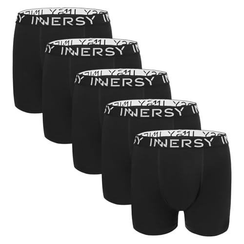 INNERSY Boxershorts Jungen Schwarz Unterhosen Jungs Sport Unterwäsche Viskose Retroshorts 5 Pack (116-122, 5 Schwarz) von INNERSY