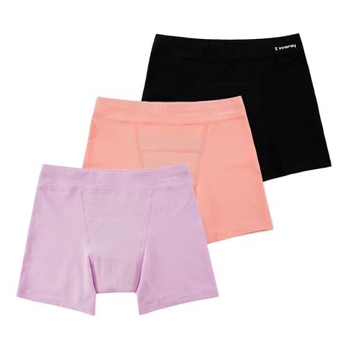 INNERSY Boxershorts Mädchen Baumwolle Perioden Unterwäsche Teens Erste Periode Set Mehrpack 3 (10-12 Jahre, Rosa/Schwarz/Violett) von INNERSY